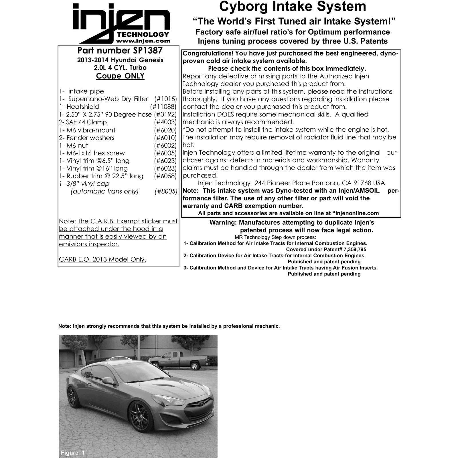 Injen SP Series Short Ram Intake | Hyundai Genesis Coupe 2.0T (13-14) (SP1387BLK)