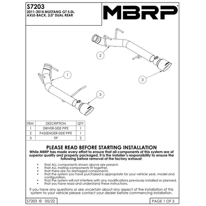 MBRP 3in Dual Split Rear Exit Axle-Back Muffler Delete | Ford Mustang GT (11-14) (S7203BLK)