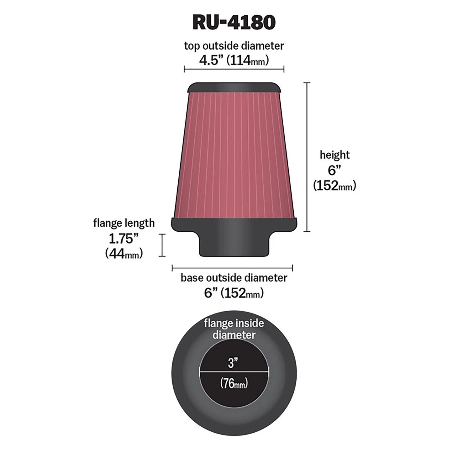 K&N RU-4180 Universal Round Tapered Performance Washable Air Filter for Intake