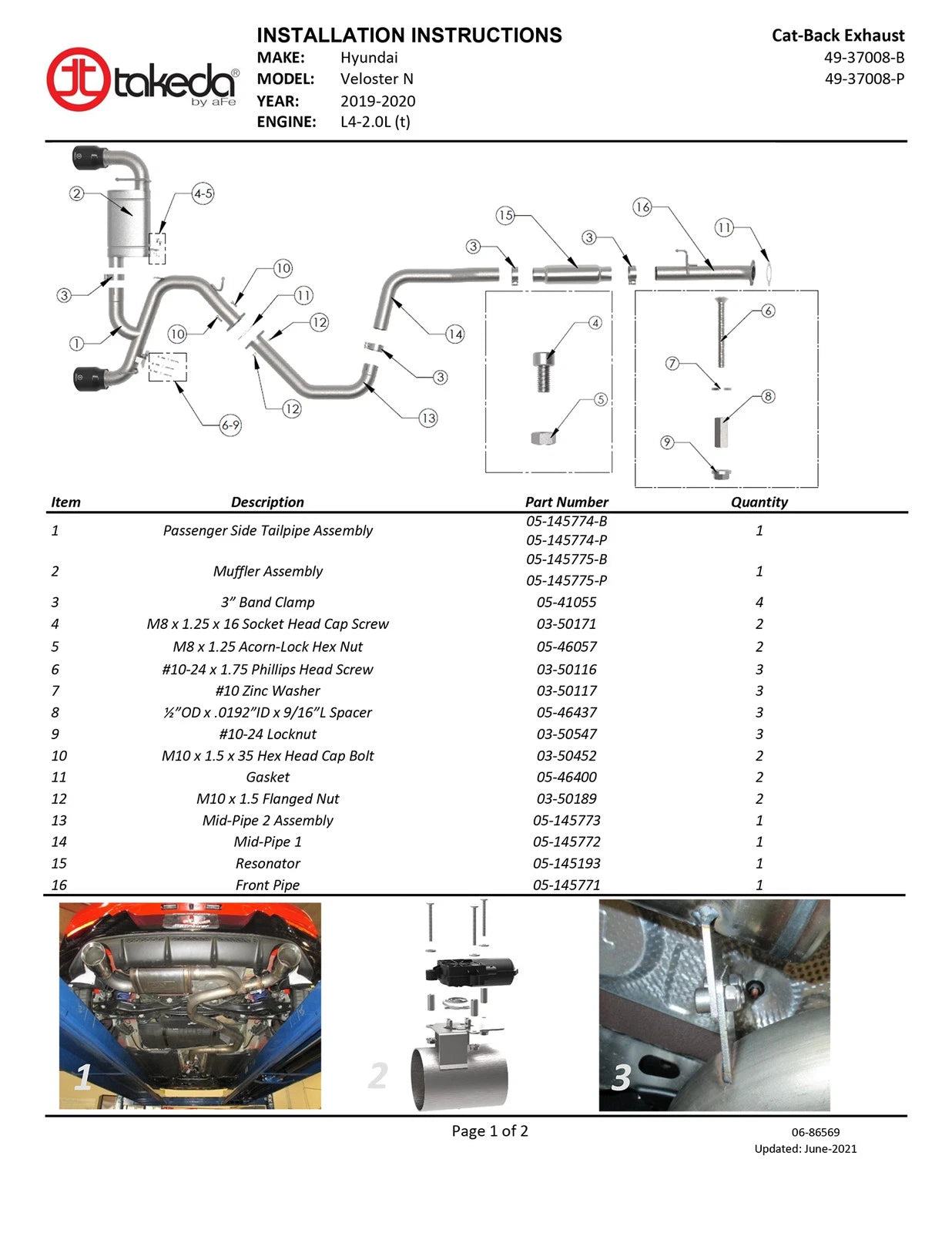 aFe Takeda 3in SS Cat-Back Exhaust | Hyundai Veloster N (19-20) (49-37008-B)