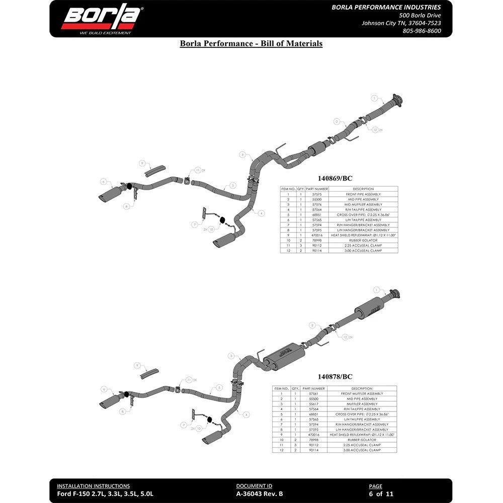 Borla 3in Dual Exit Cat-Back Touring Black Chrome System | Ford F-150 (21) (140862BC)