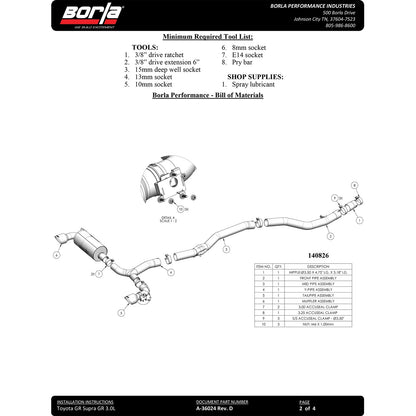 Borla 140826BC ATAK Stainless Cat Back Exhaust System for 2020-25 GR Supra 3.0L