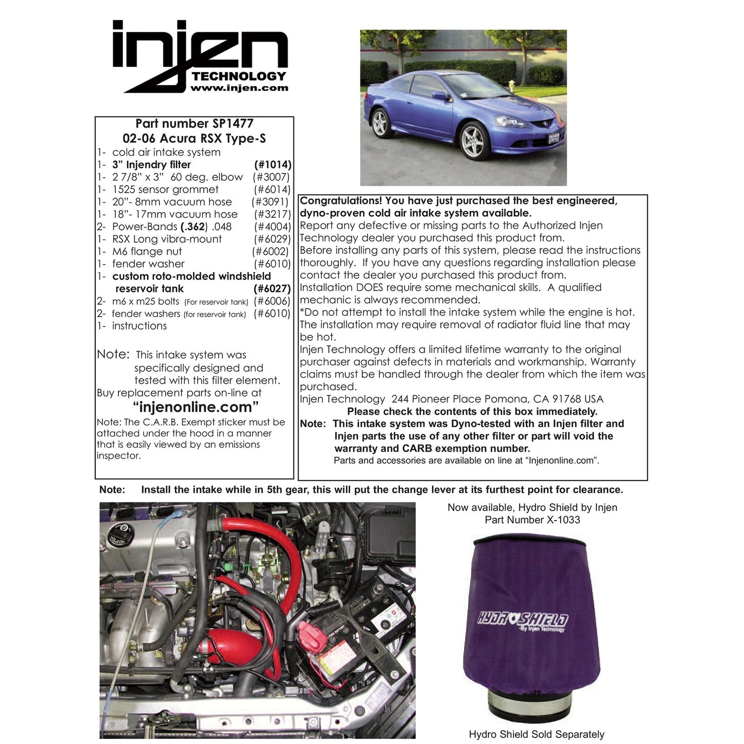 Injen Black Cold Air Intake w/ Wiper Fluid Replacement Bottle | Acura RSX Type-S (02-06) (SP1477BLK)