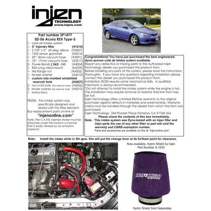 Injen Black Cold Air Intake w/ Wiper Fluid Replacement Bottle | Acura RSX Type-S (02-06) (SP1477BLK)