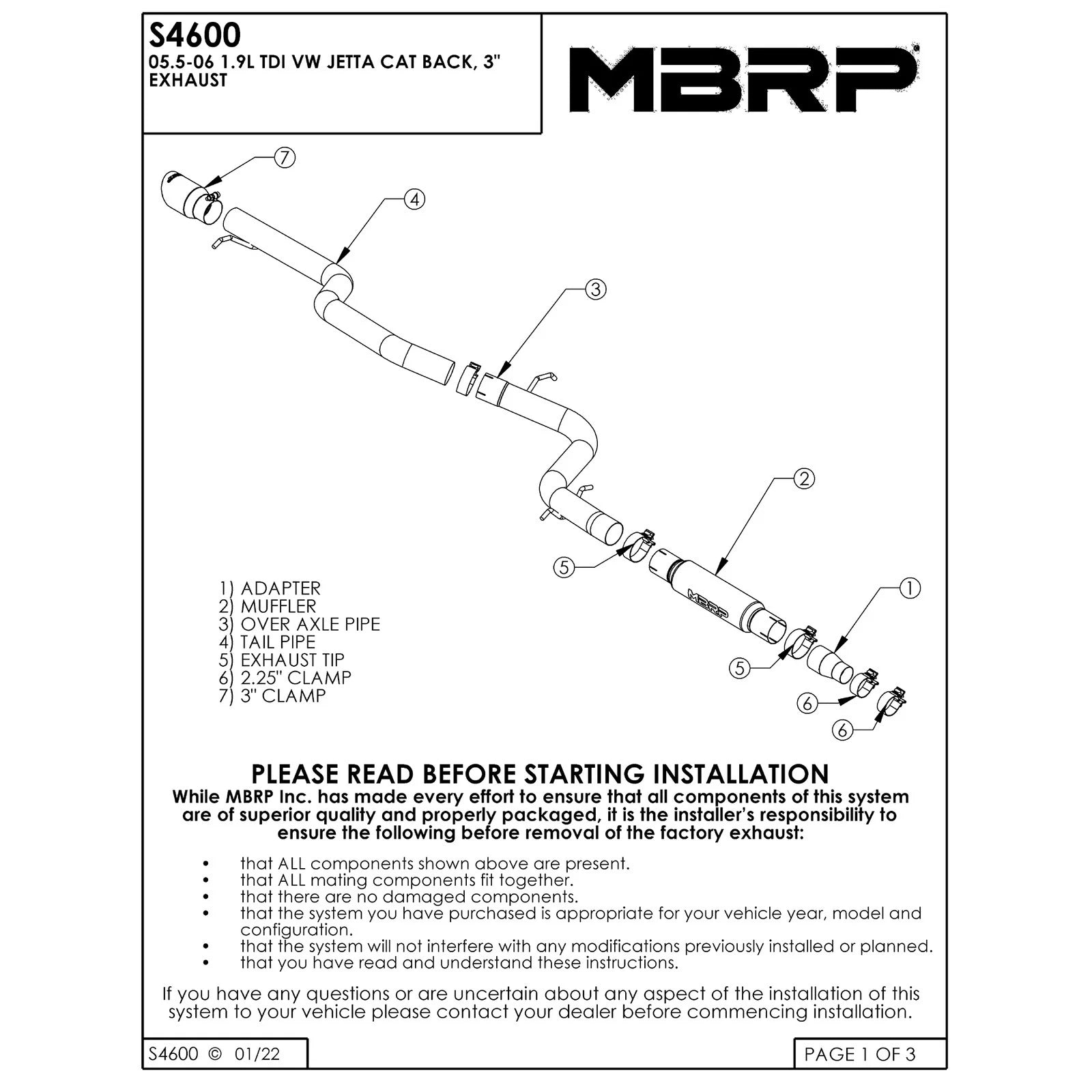 MBRP 3in T409 Cat Back Exhaust | VW Jetta 1.9L TDI Mk5 (05.5-06) (S4600409)