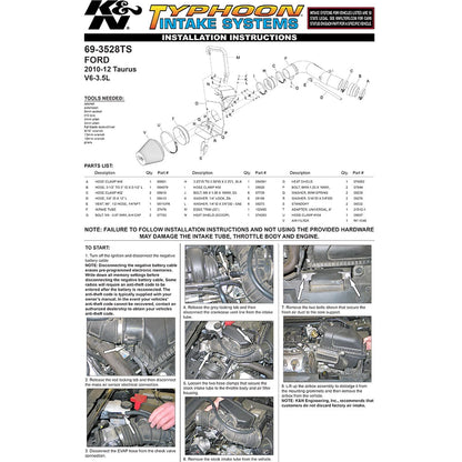 K&N 10-11 Ford Taurus 3.5L V6 Silver Typhoon Cold Air Intake | Ford Taurus (10-11) (69-3528TS)