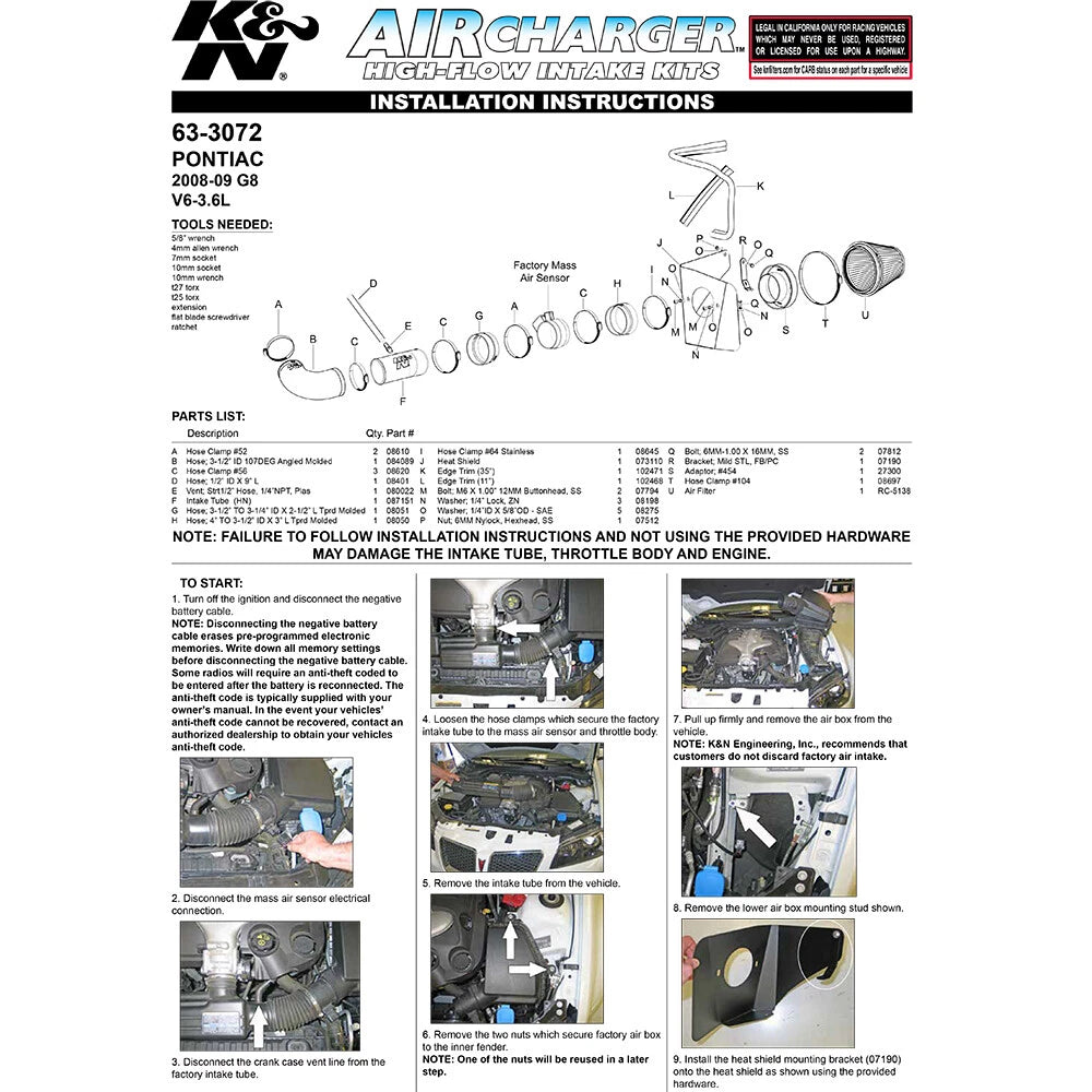 K&N AirCharger Performance Intake | Pontiac G8 (08-09) (63-3072)