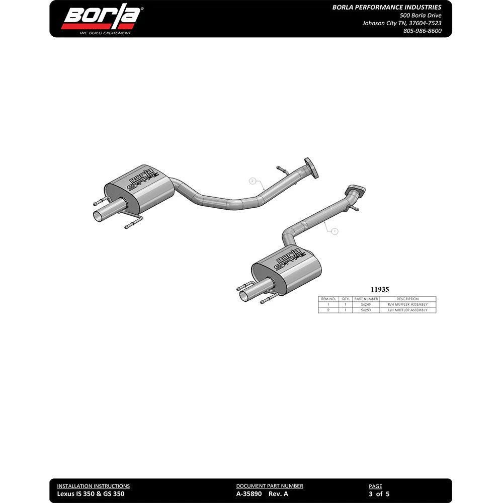 Borla Axle-Back Exhaust System - S-Type | 2014-2017 Lexus GS350 L (11935)