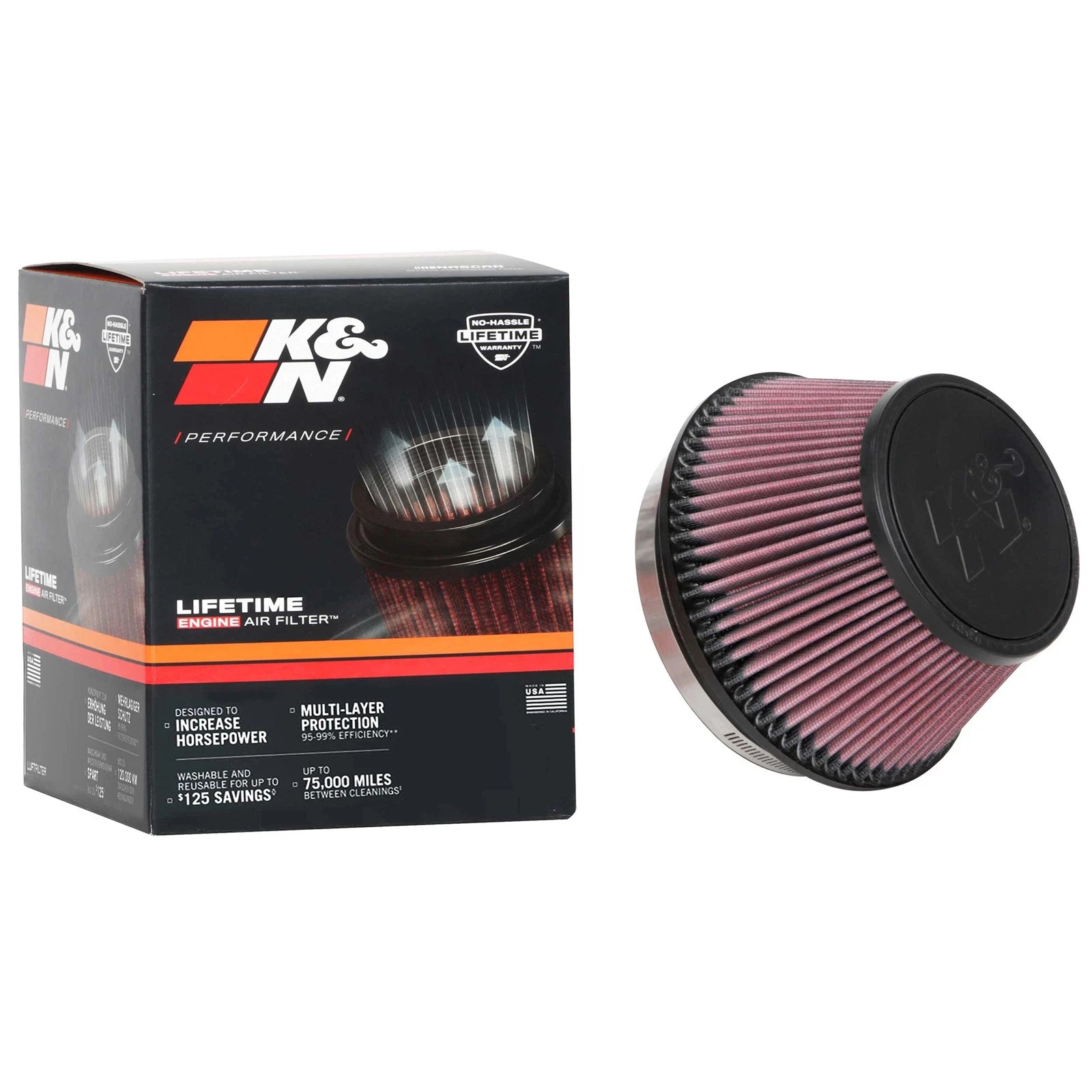 K&N RU-1009 Universal Round Tapered Performance Washable Air Filter for Intake