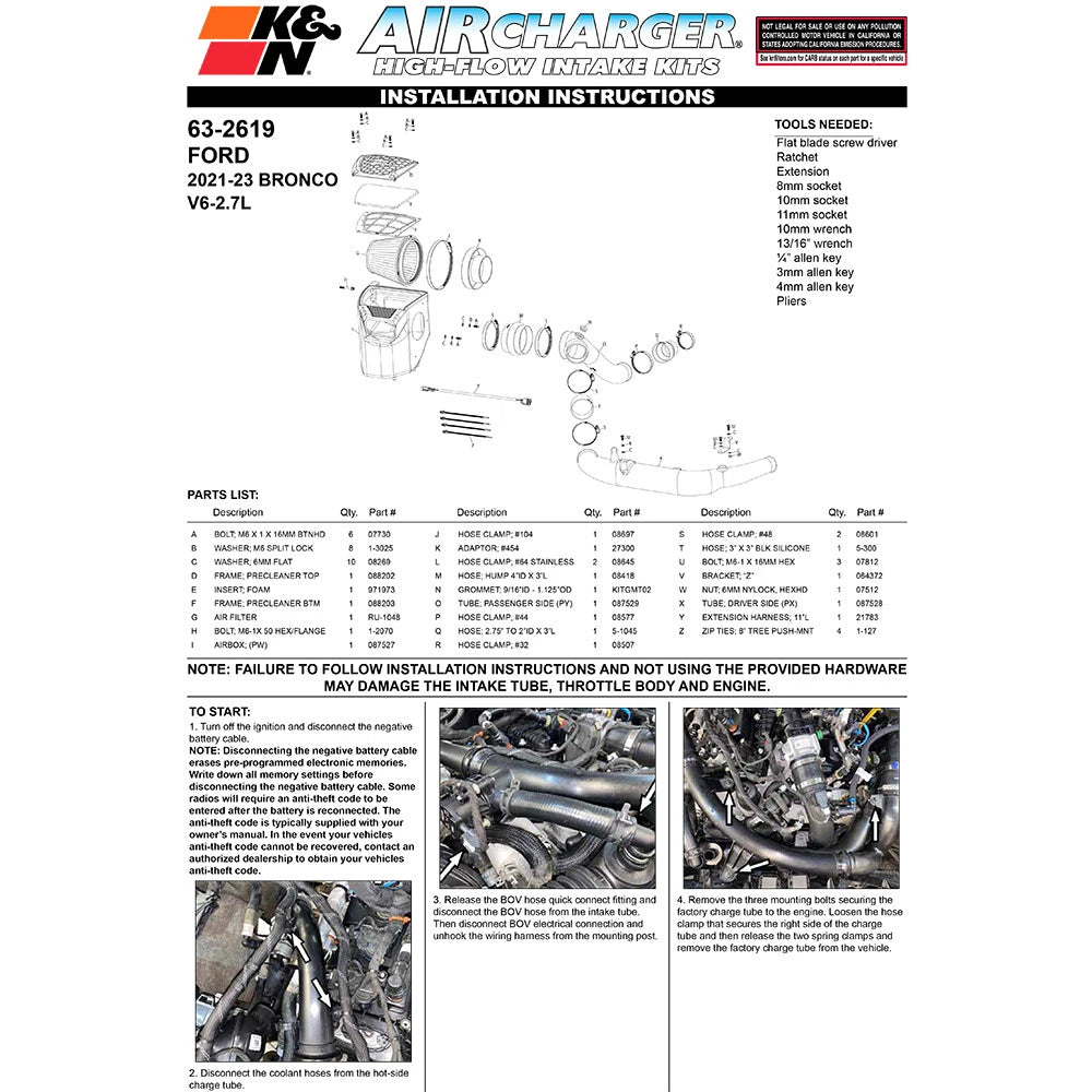 K&N AirCharger Performance Intake | Ford Bronco V6-2.7L (21-23) (63-2619)
