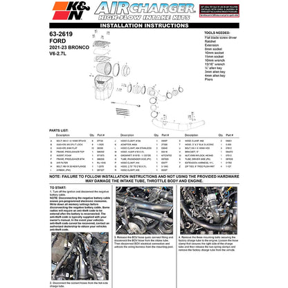 K&N AirCharger Performance Intake | Ford Bronco V6-2.7L (21-23) (63-2619)