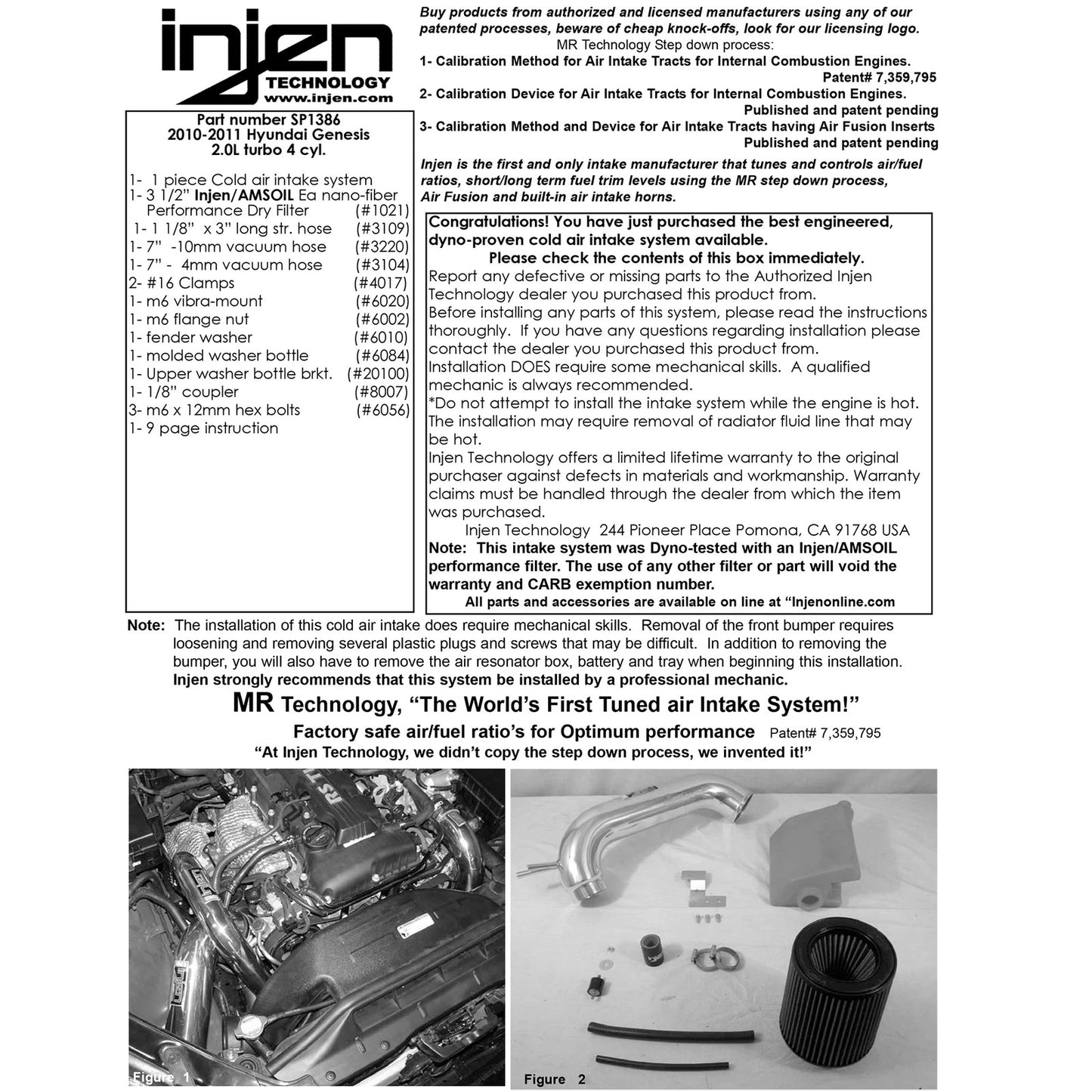 Injen Black Cold Air Intake | Hyundai Genesis Coupe (08-16) / Mazda 3 (03-09) / MazdaSpeed 3 (06-09) / Mitsubishi Lancer (07-19) / Cadillac STS (08-12)