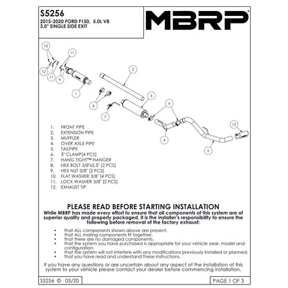 MBRP 3in Cat-Back Single Side Exit T409 Exhaust System | Ford F-150 5.0L (15) (S5256409)