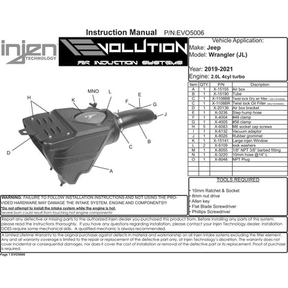 Injen Evolution Intake | Jeep Wrangler JL 2.0L Turbo (2018-2023)