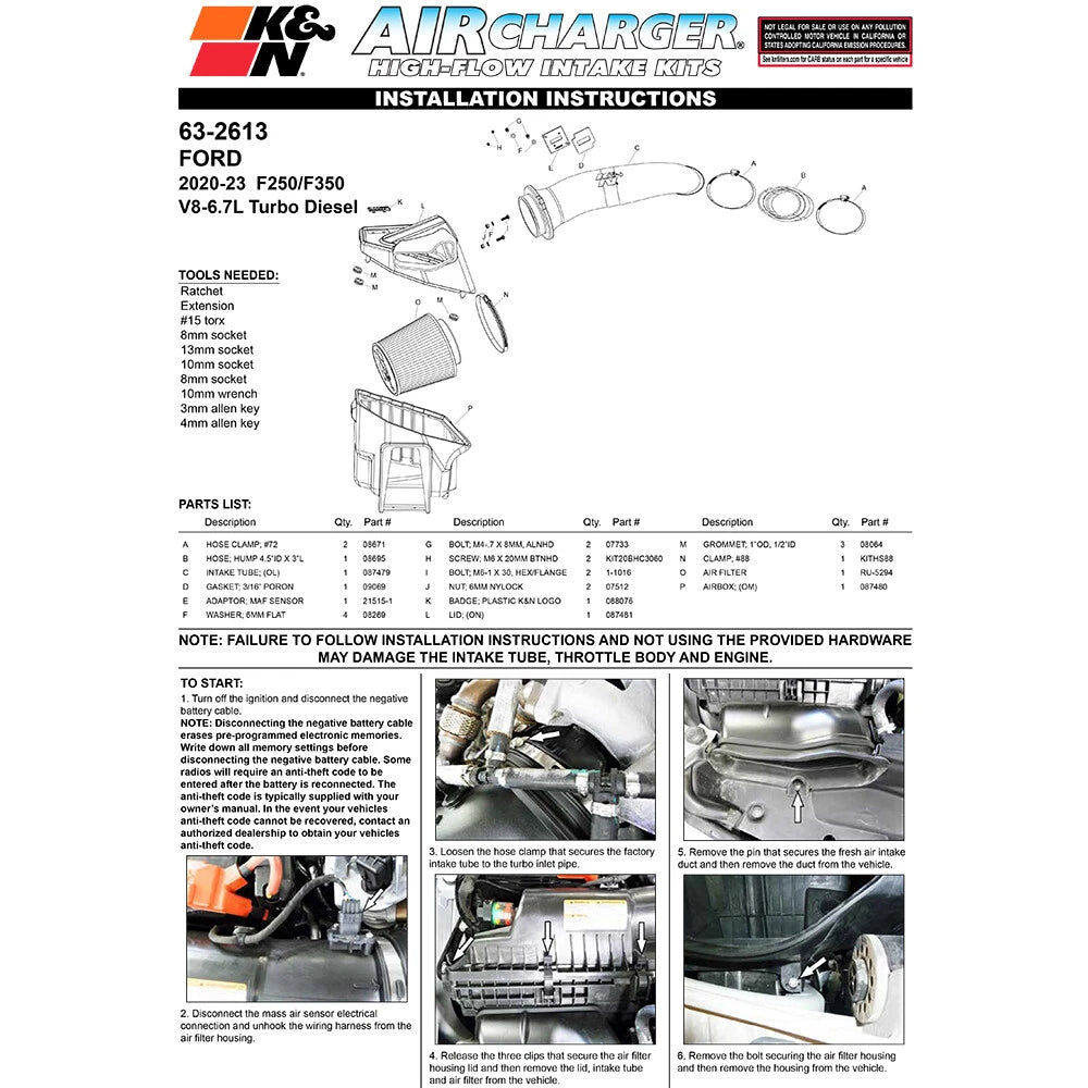 K&N 63 Series AirCharger Performance Intake | Ford F250 V8-6.7L DSL (20-21) (63-2613)