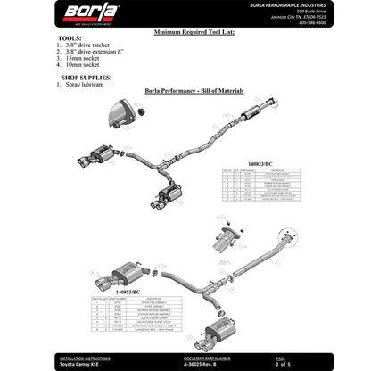 Borla 18-22 Toyota Camry XSE 2.5L I4 AT/MT FWD / 4DR S-Type Cat-Back | Toyota Camry (18-22) (BC140853BC)