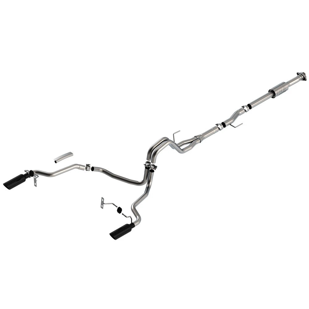 Borla 3" into dual 2.25" Cat-Back System | Ford F-150 (21) 2.7L/3.5L | Split Rear Exit Black Chrome Tips ATAK
