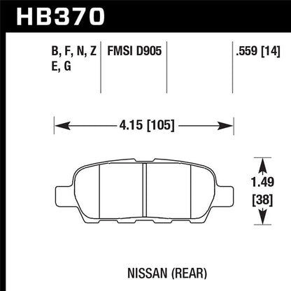 Hawk HPS Brake Pads - Rear w/o Brembo | Nissan / Infiniti Multiple Fitments (HB370F.559)