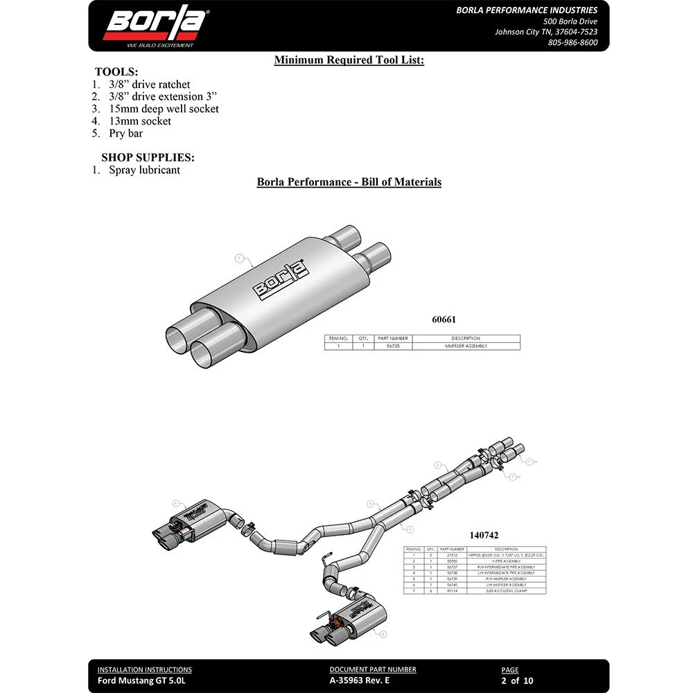 Borla Cat-Back Exhaust System - S-Type | 2018-2020 Ford Mustang Coupe 5.0L (140745)