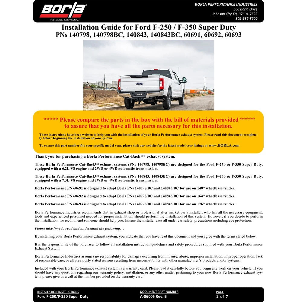 Borla 20-22 F-250/F-350 Super Duty 7.3L V8 AT 2WD / 4WD Black Tip | Ford F-250/F-350 (20-22) (140843BC)