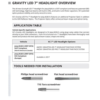 KC HiLiTES 7in Gravity LED Pro DOT Headlight | Jeep JK (07-18,97-07) (4234)