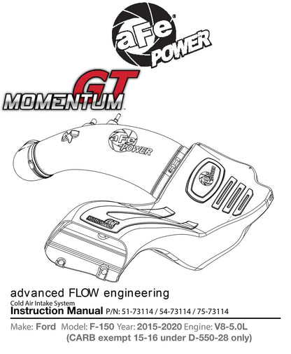 aFe Momentum GT Pro 5R Stage-2 Intake System | Ford F-150 V8 5.0L (15-17) (54-73114)