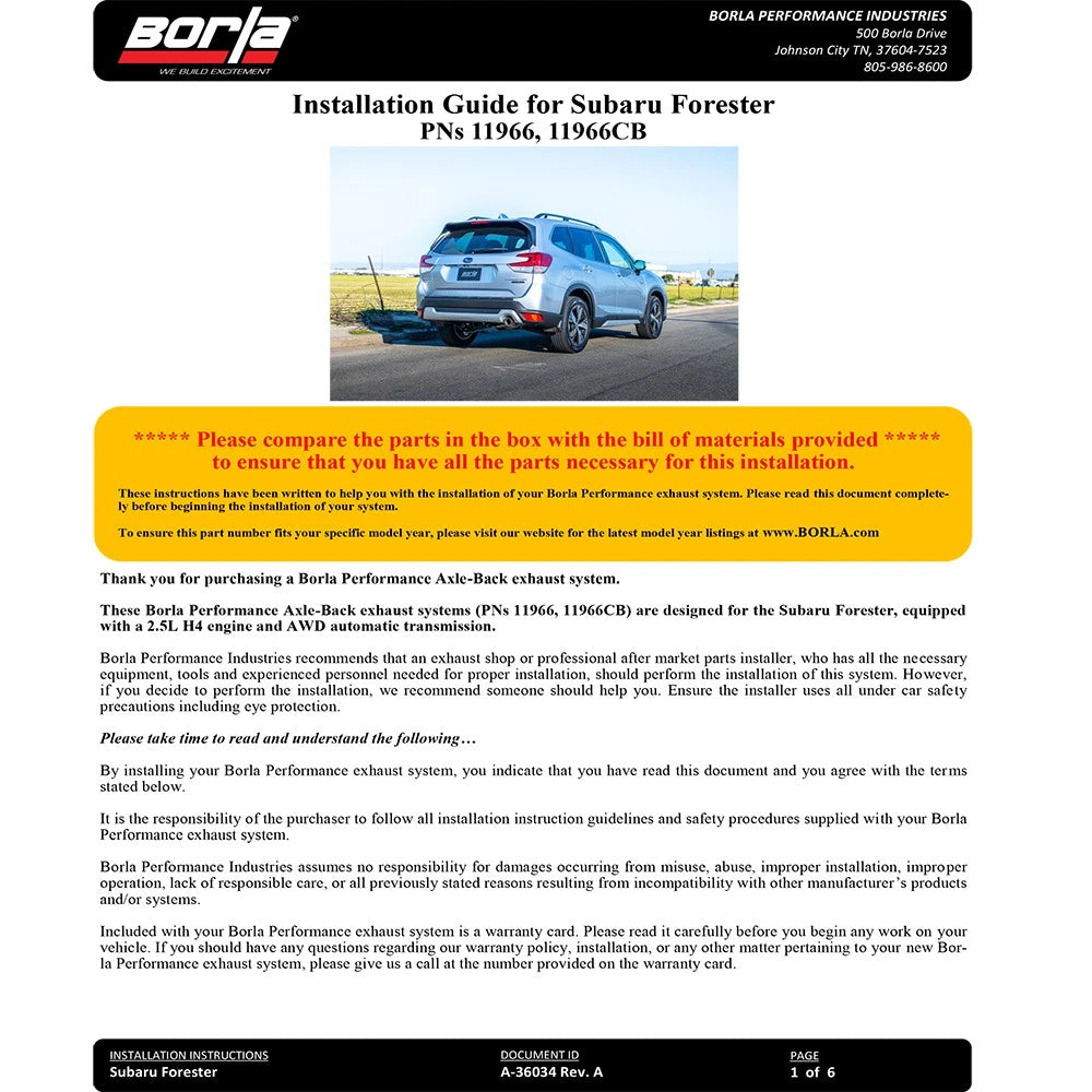 Borla Axle-Back Exhaust System S-Type | 2019-2021 Subaru Forester 2.5L (11966)