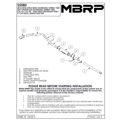 MBRP 3in T409 Cat-Back Single Side Exit Exhaust | Silverado/Sierra 1500 4.3/5.3L (14) (S5080409)