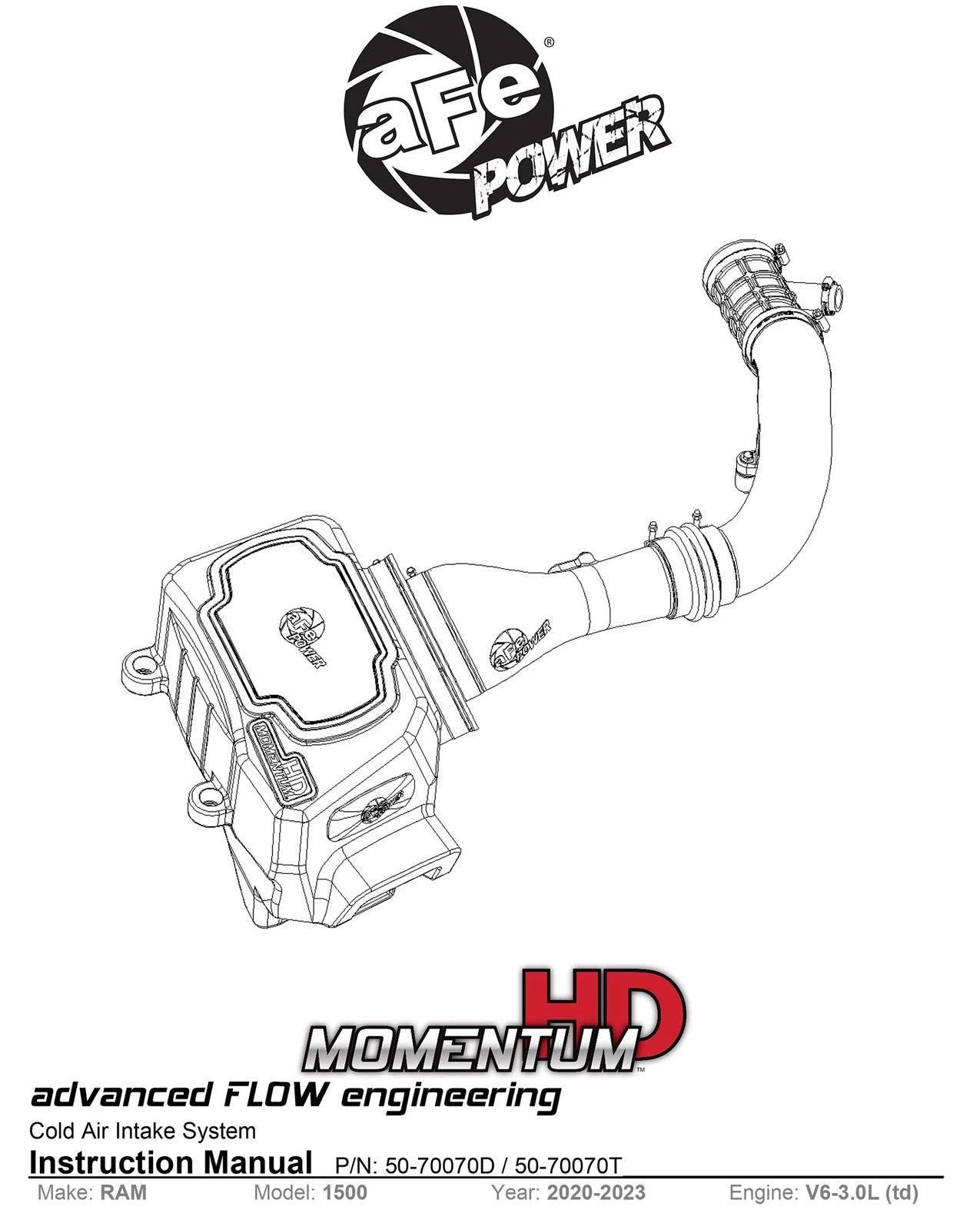 aFe Momentum HD Cold Air Intake w/ Pro DRY S Filter | Dodge Ram 1500 V6-3.0L (20-22) (50-70070D)