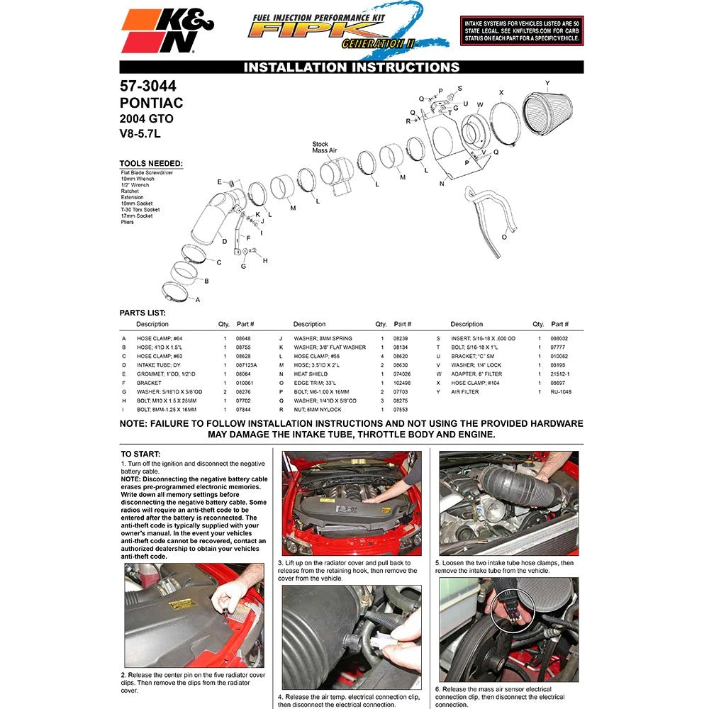 K&N Engineering Performance Intake Kit: Pontiac GTO 2004 5.7L V8