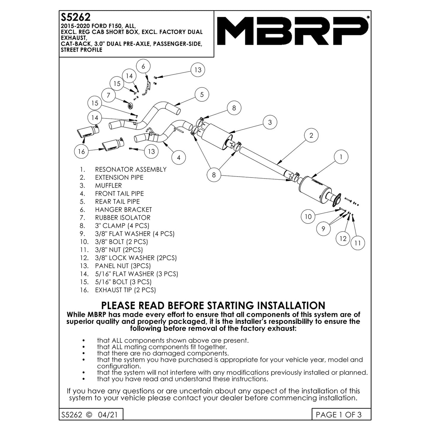 MBRP 3in Cat-Back Pre-Axle Dual Outlet Exhaust w/ 4in OD Tips | Ford F150 (15-20) (S5262AL)