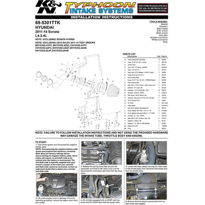 K&N Typhoon Short Ram Intake | Hyundai Sonata / Kia Optima (11-15) (69-5301TTK)