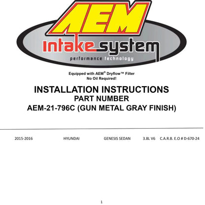 AEM Cold Air Intake | 2015 Hyundai Genesis 3.8L-V6 F/I (21-796C)