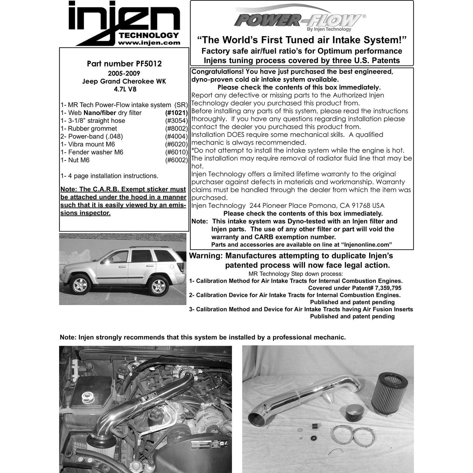Injen 4.7L V8 Wrinkle Black Tuned Air Intake | Jeep Grand Cherokee (99-05 / 05-10) (PF5012WB)