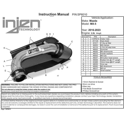 Injen 16-19 Mazda MX-5 2.0L Short Ram Intake w/ MR Tech & Heat Shield | Mazda MX-5 Miata (06-20)