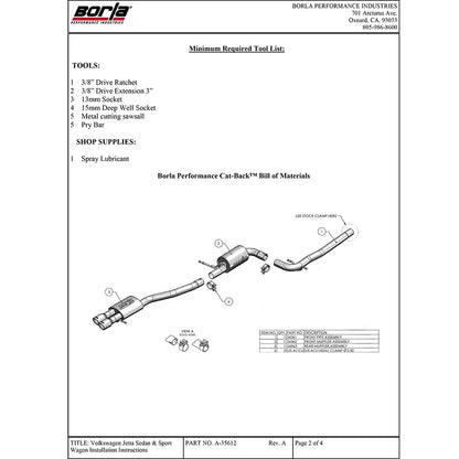 Borla Cat-Back Exhaust System - S-Type | 2006-2010 Volkswagen Jetta 2.5L (140397)