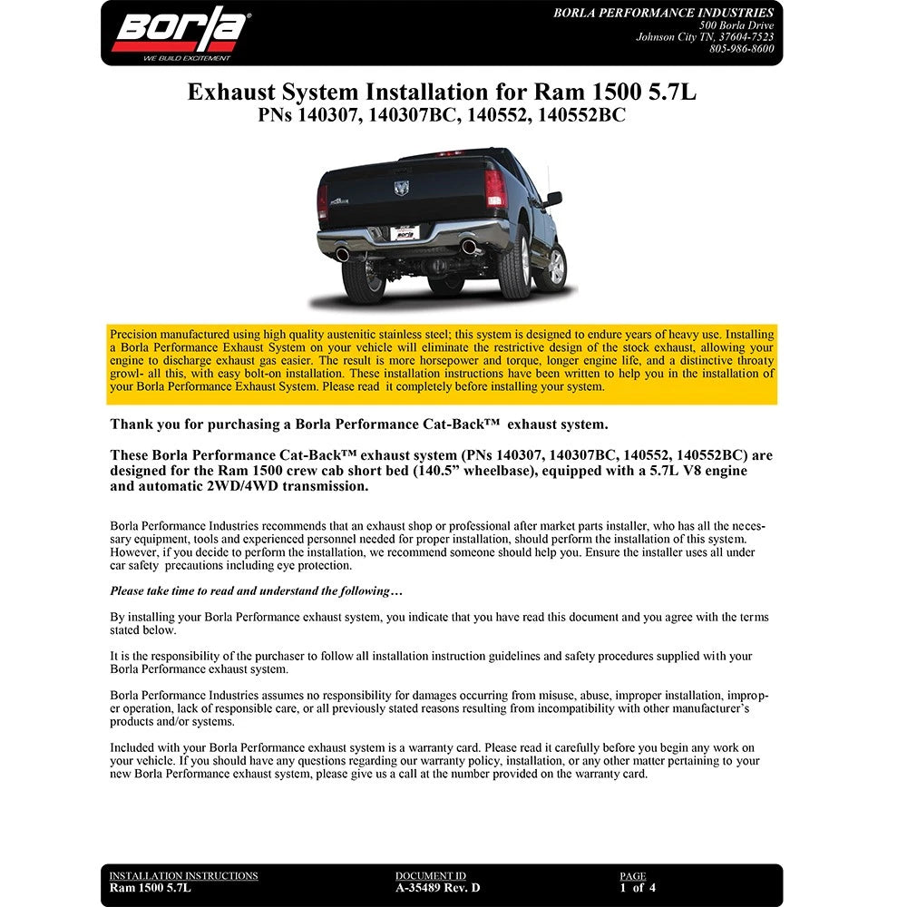 Borla Cat-Back Exhaust System - Touring | Multiple Fitments (140552)