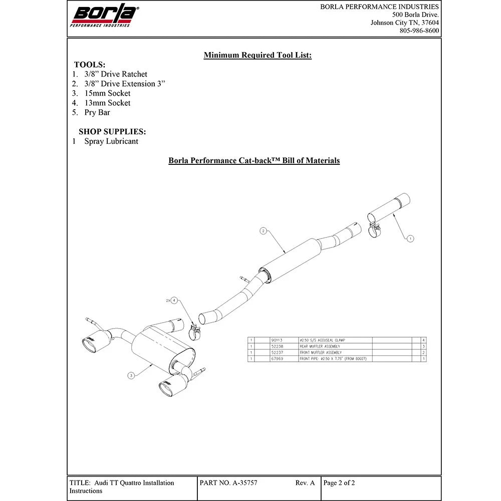 Borla Catback Exhaust | 2001-2006 Audi TT Quattro (14957)