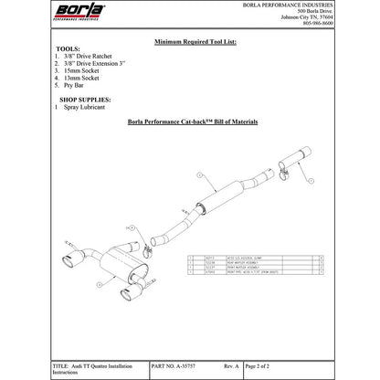 Borla Catback Exhaust | 2001-2006 Audi TT Quattro (14957)