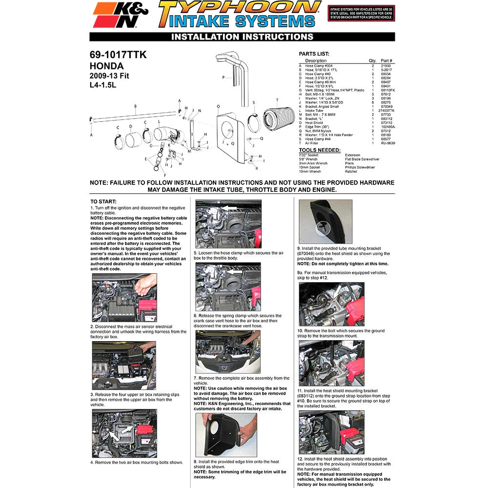 K&N Typhoon Short Ram Intake | Honda Fit 1.5L (09) (69-1017TTK)