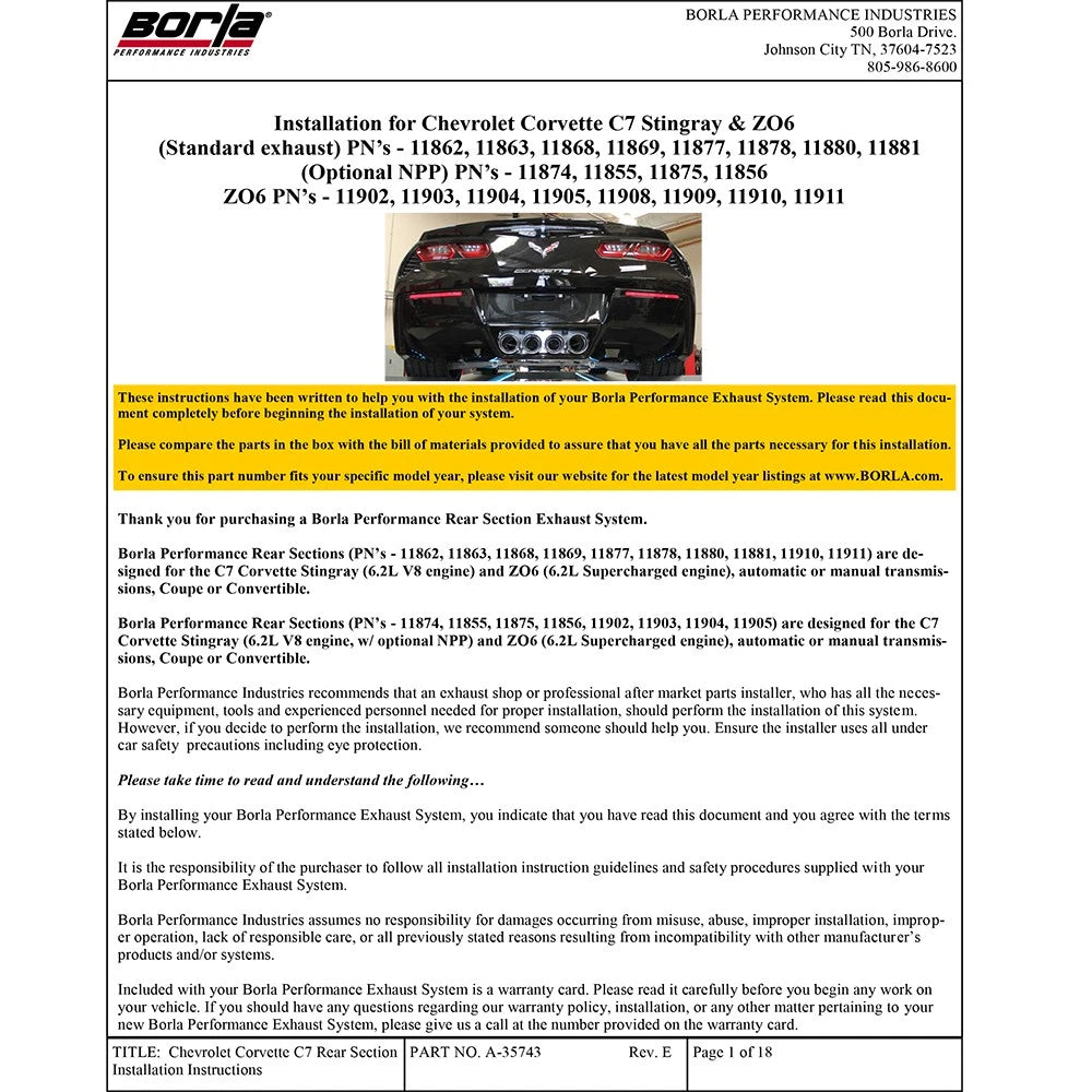 Borla Axle-Back Exhaust System - ATAK | 2014-2019 Chevrolet Corvette 6.2L (11875)