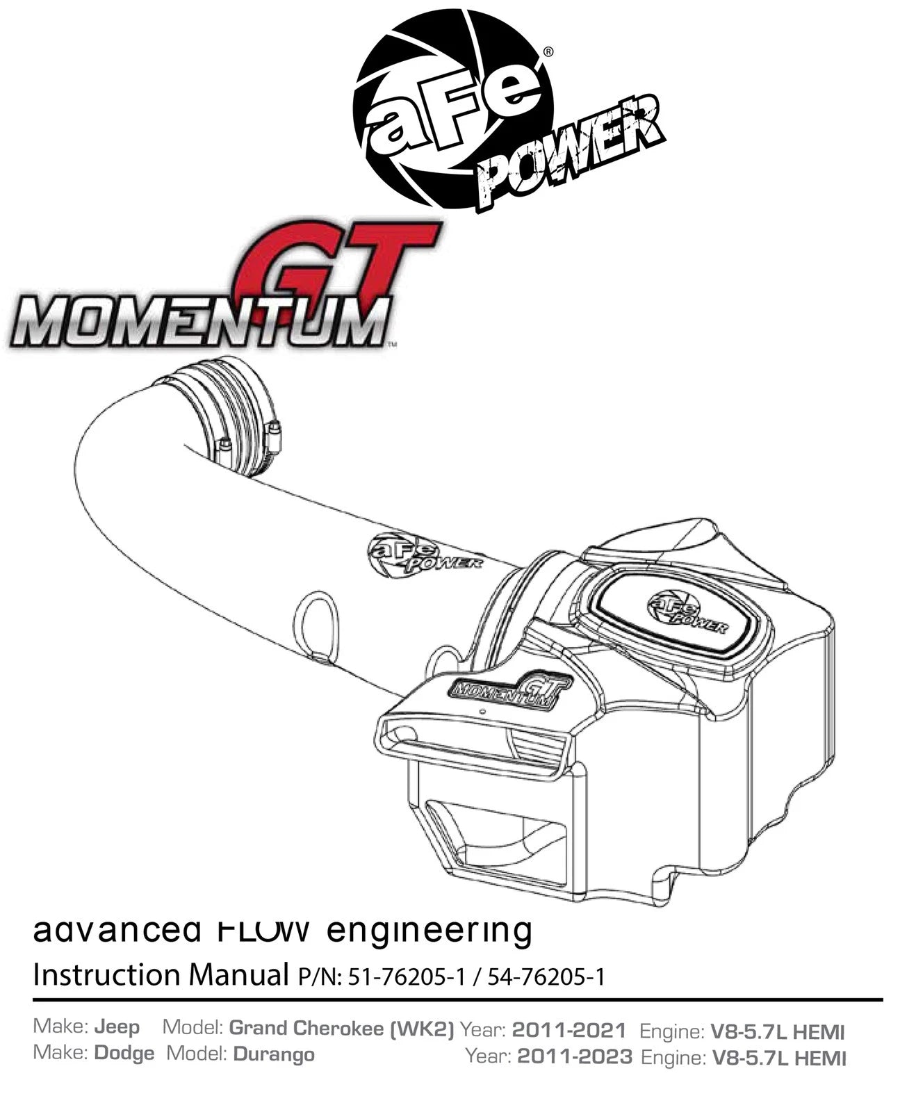 aFe Momentum GT Pro DRY S Cold Air Intake | Jeep GC WK2 V8 5.7L HEMI (11-17) (51-76205-1)