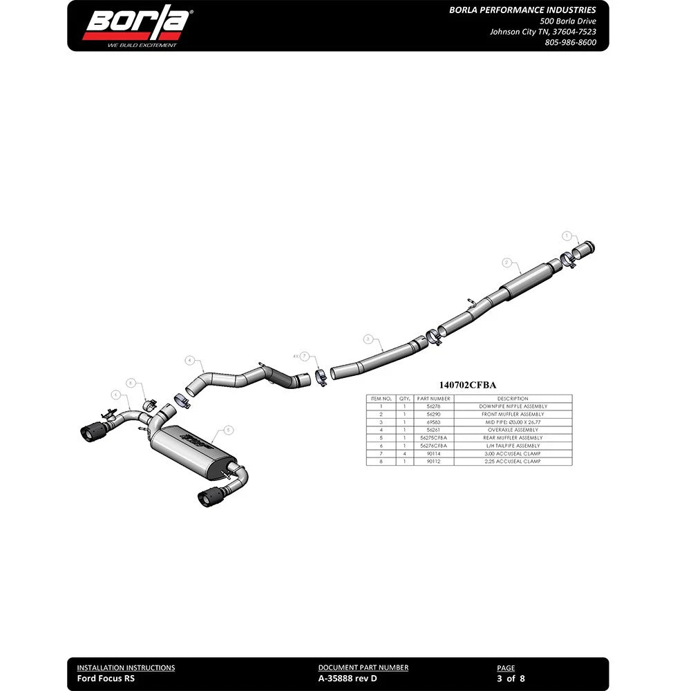 Borla ATAK Series Cat-Back Exhaust | 2016-2017 Ford Focus RS (140730)