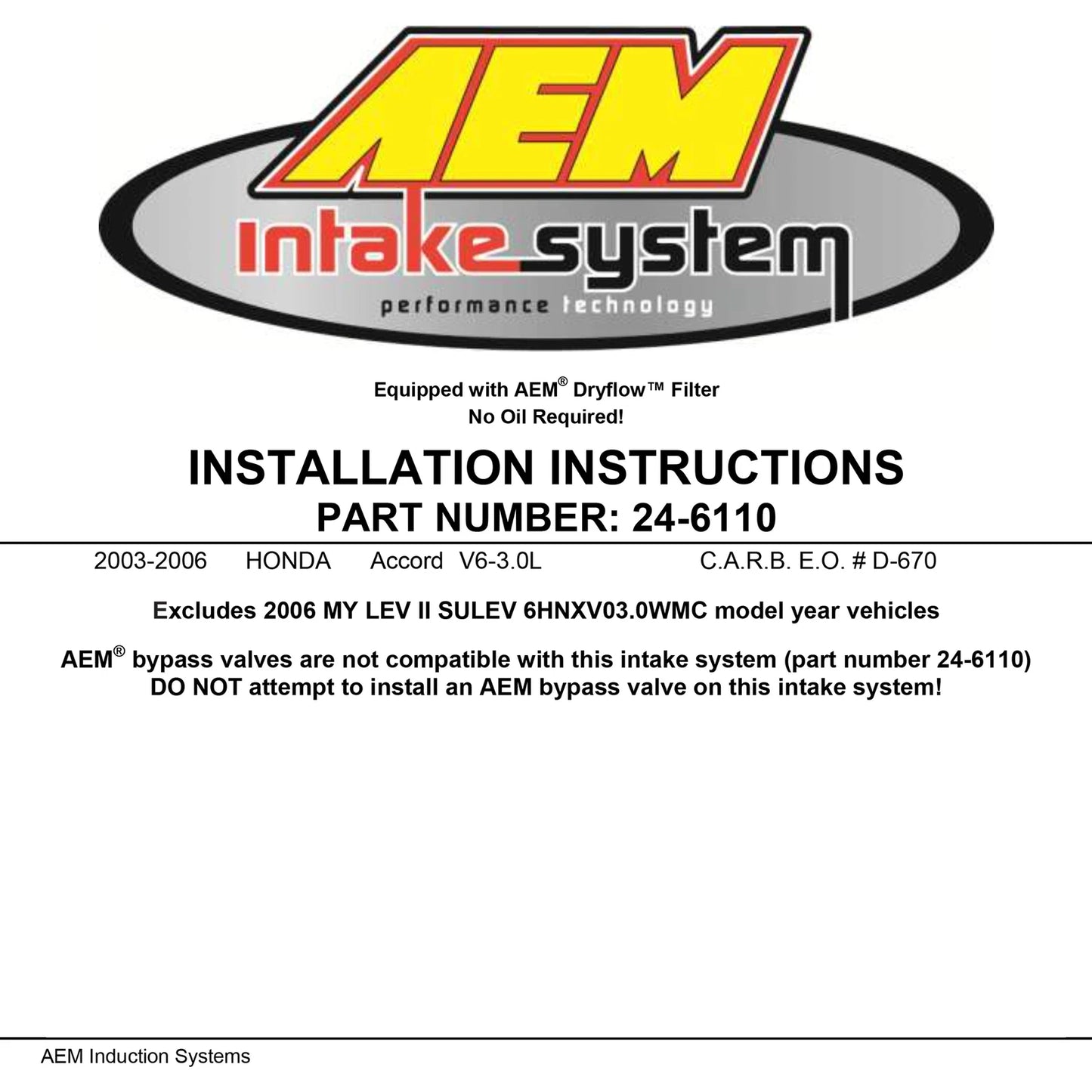 AEM Dual Chamber Air Intake System | Honda Accord V6 (03-05) (24-6110C)