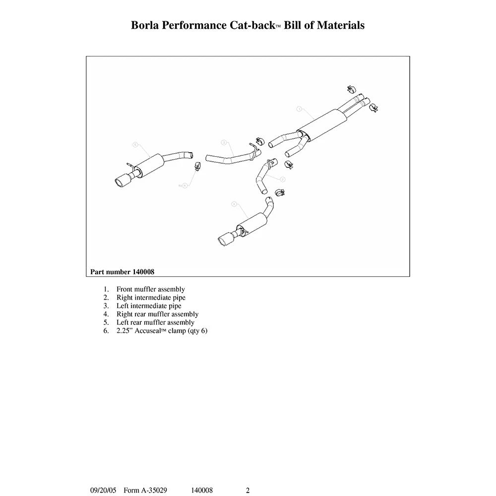Borla Cat-Back Exhaust System - Touring | 2002-2002 Ford Thunderbird 3.9L (140008)