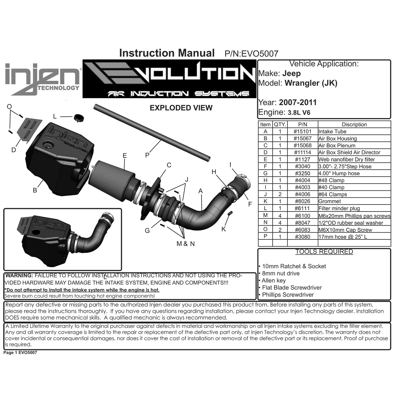Injen Evolution Cold Air Intake System | Jeep Wrangler (97-07 / 07-18 JK) (EVO5007)