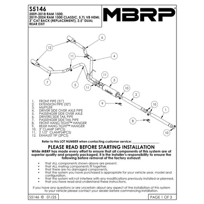 MBRP 3in. Cat-Back Exhaust w/ 2.5in. Dual Split Rear Exit | Dodge Ram 1500 5.7L (09) (S5146409)