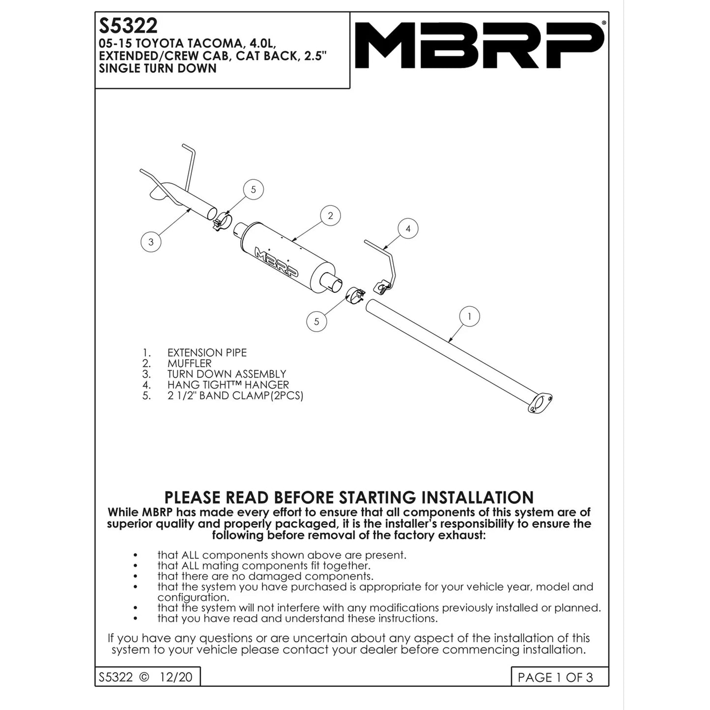 MBRP 2.5in. Single Side Turn Down Alum Cat-Back Exhaust | Toyota Tacoma 4.0L (05-11) (S5322AL)