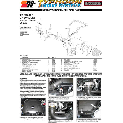 K&N Typhoon Performance Intake | 2012 Chevrolet Camaro 3.6L V6 (69-4523TP)