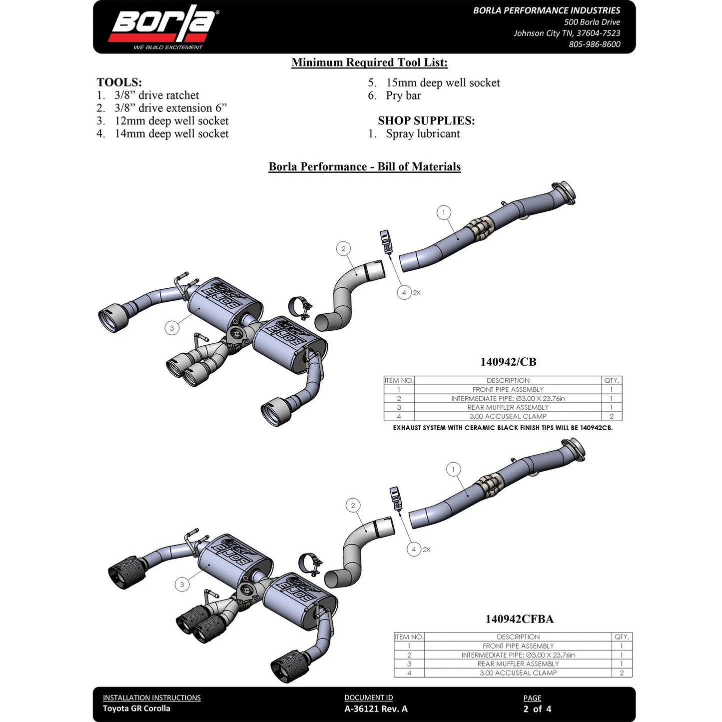 Borla 3" Cat-Back System | Toyota GR Corolla (2022-2026) (140942CB)